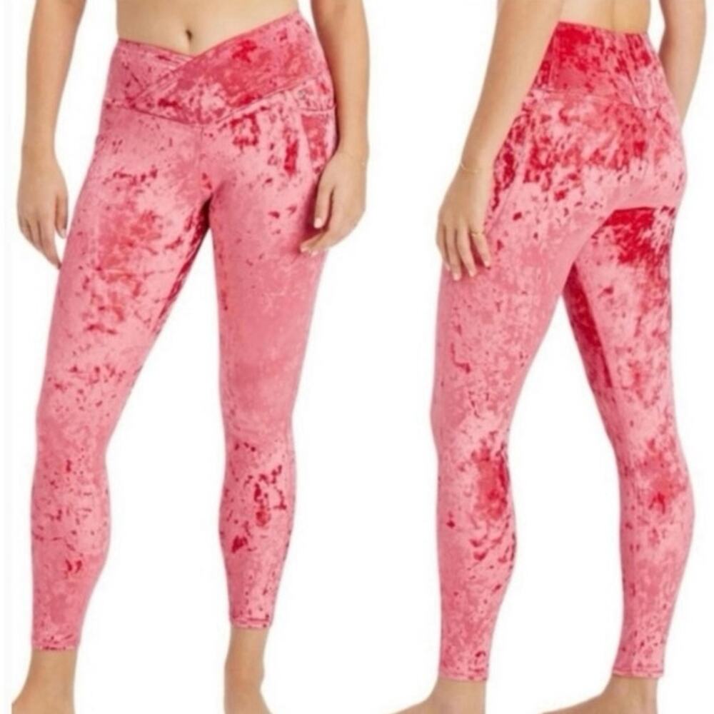 Fabletics Crushed Velour Crossover Legging in Strawberry Red - Size L
